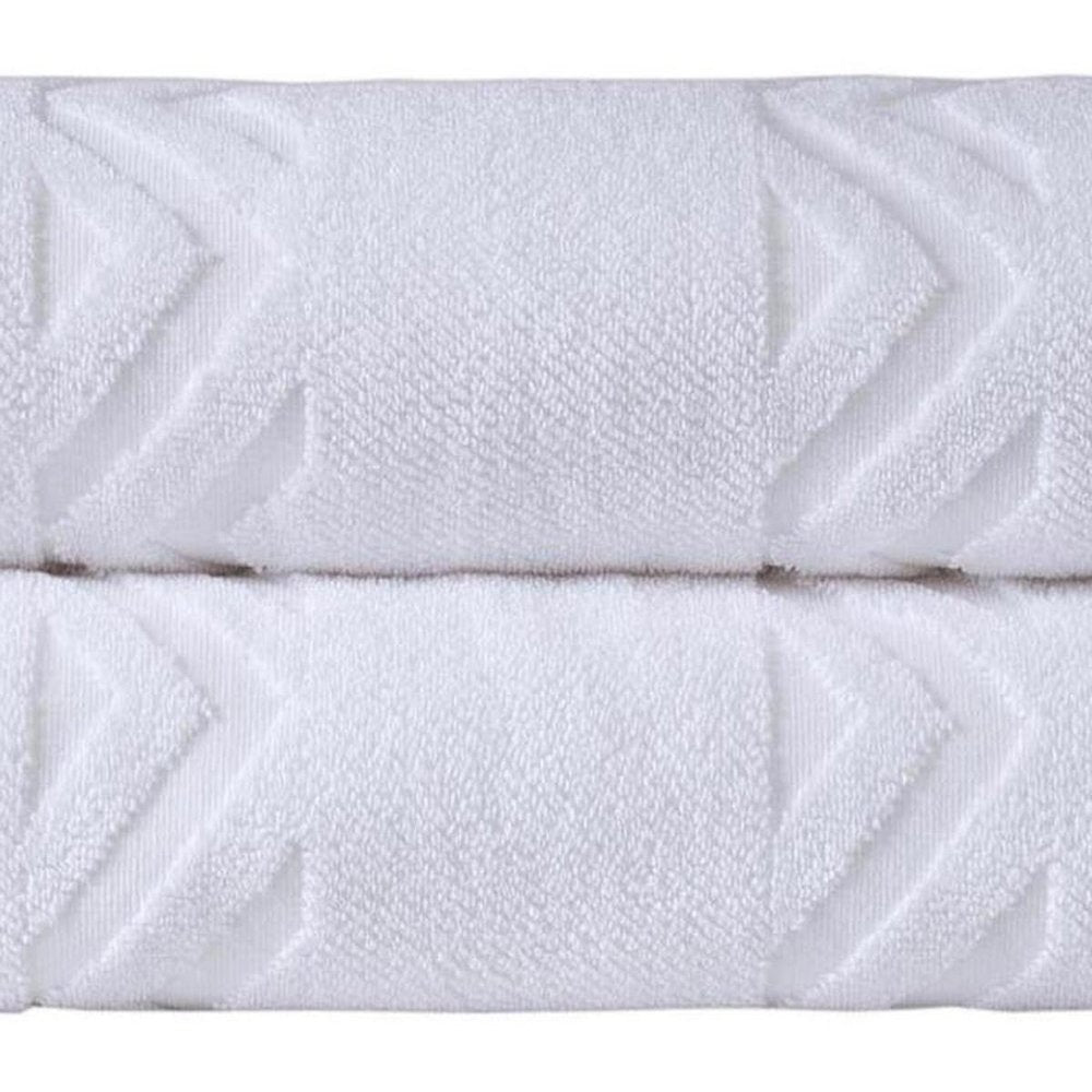 Set of Two White Geometric Turkish Cotton 54" X 27" Bath Towels