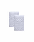Set of Two White Geometric Turkish Cotton 30" X 16" Hand Towels on a white background