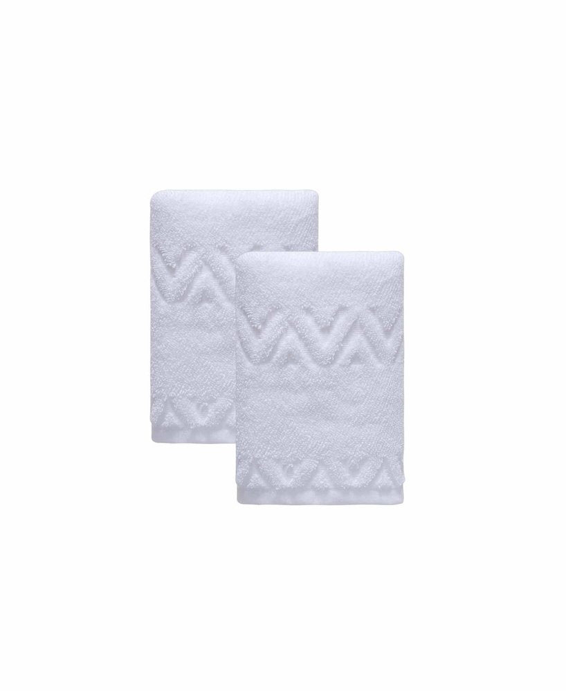 Set of Two White Geometric Turkish Cotton 30" X 16" Hand Towels