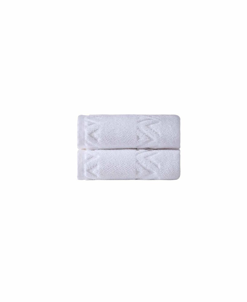 Set of Two White Geometric Turkish Cotton 30" X 16" Hand Towels