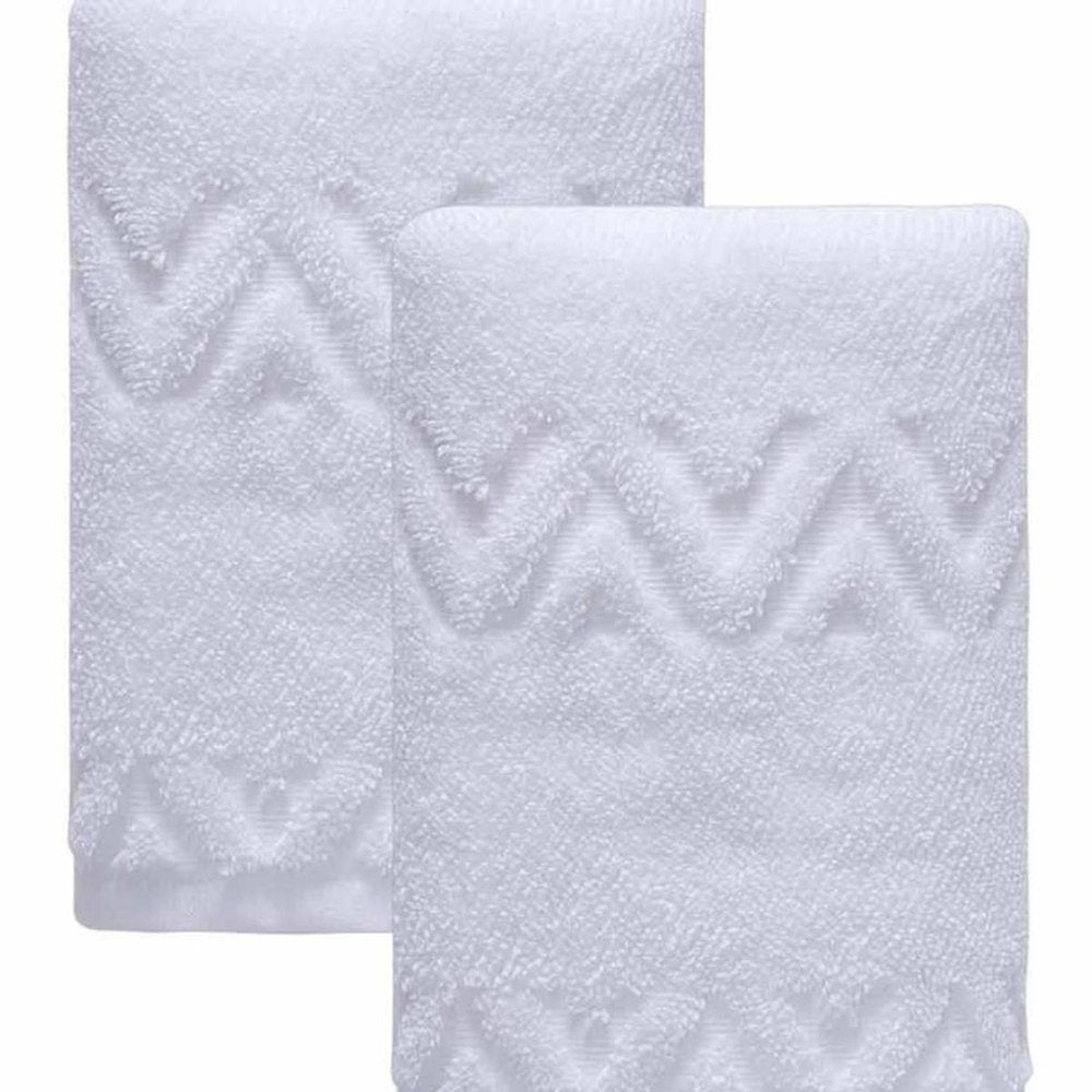 Set of Two White Geometric Turkish Cotton 30" X 16" Hand Towels