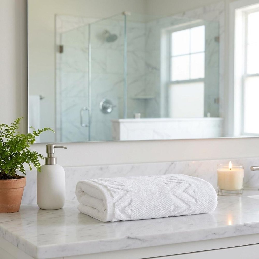 Set of Two White Geometric Turkish Cotton 30" X 16" Hand Towels