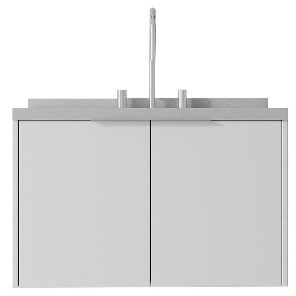 30" White Wood Floating Double Door Bathroom Vanity With Sink