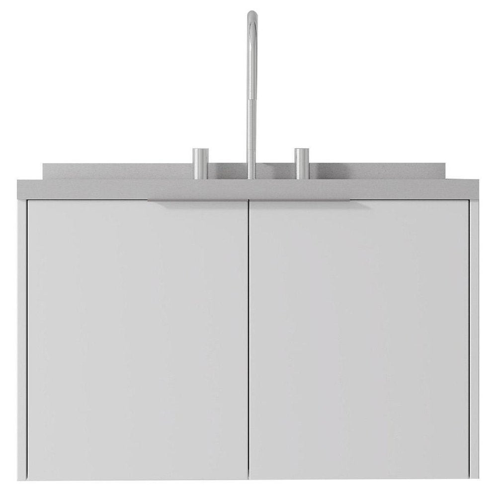 30" White Wood Floating Double Door Bathroom Vanity With Sink