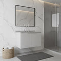30" White Wood Floating Double Door Bathroom Vanity With Sink close-up detail
