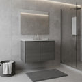 36" Gray Wood Floating Double Door Bathroom Vanity With White Sink - SKU 760999 close-up detail