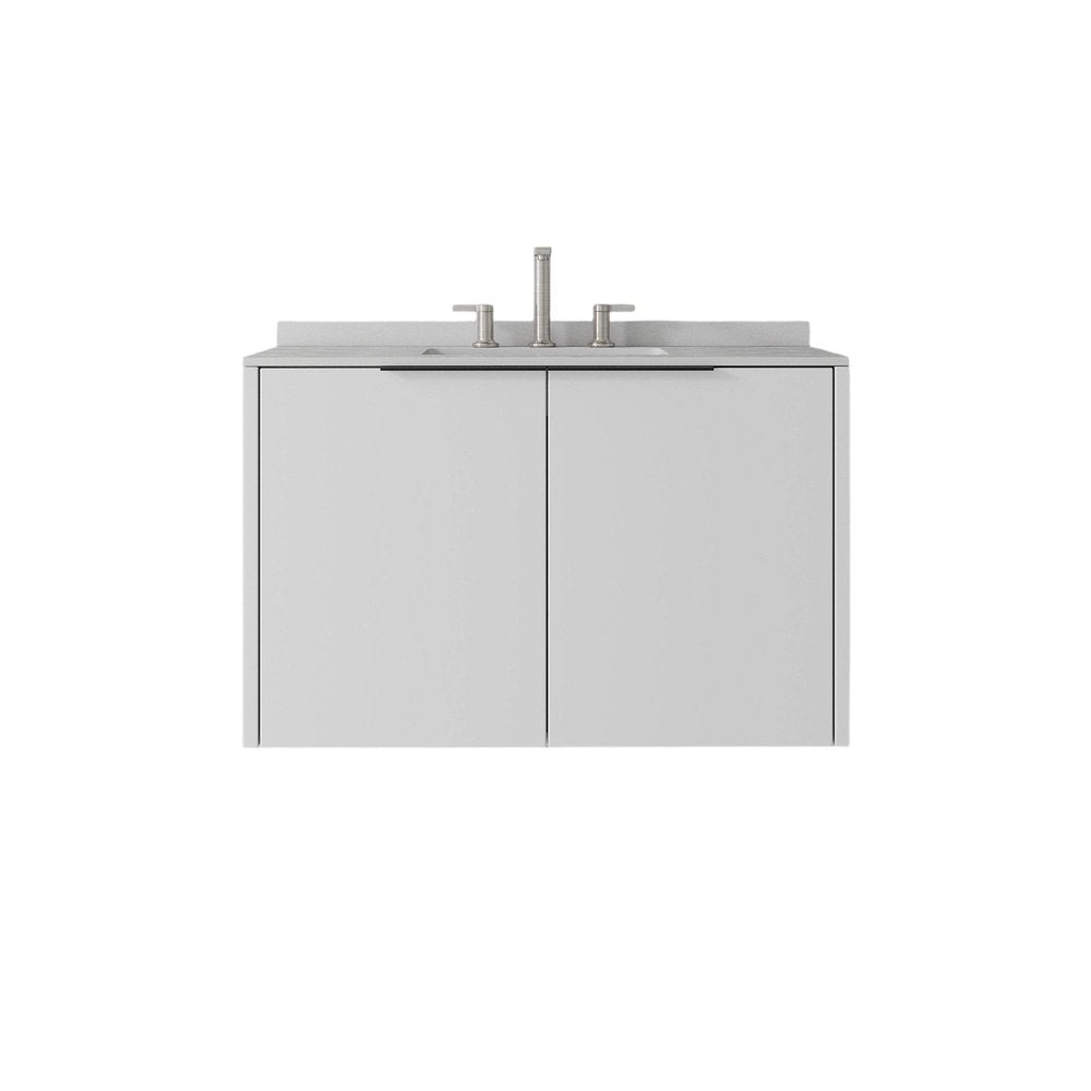 36" White Wood Floating Double Door Bathroom Vanity With Sink