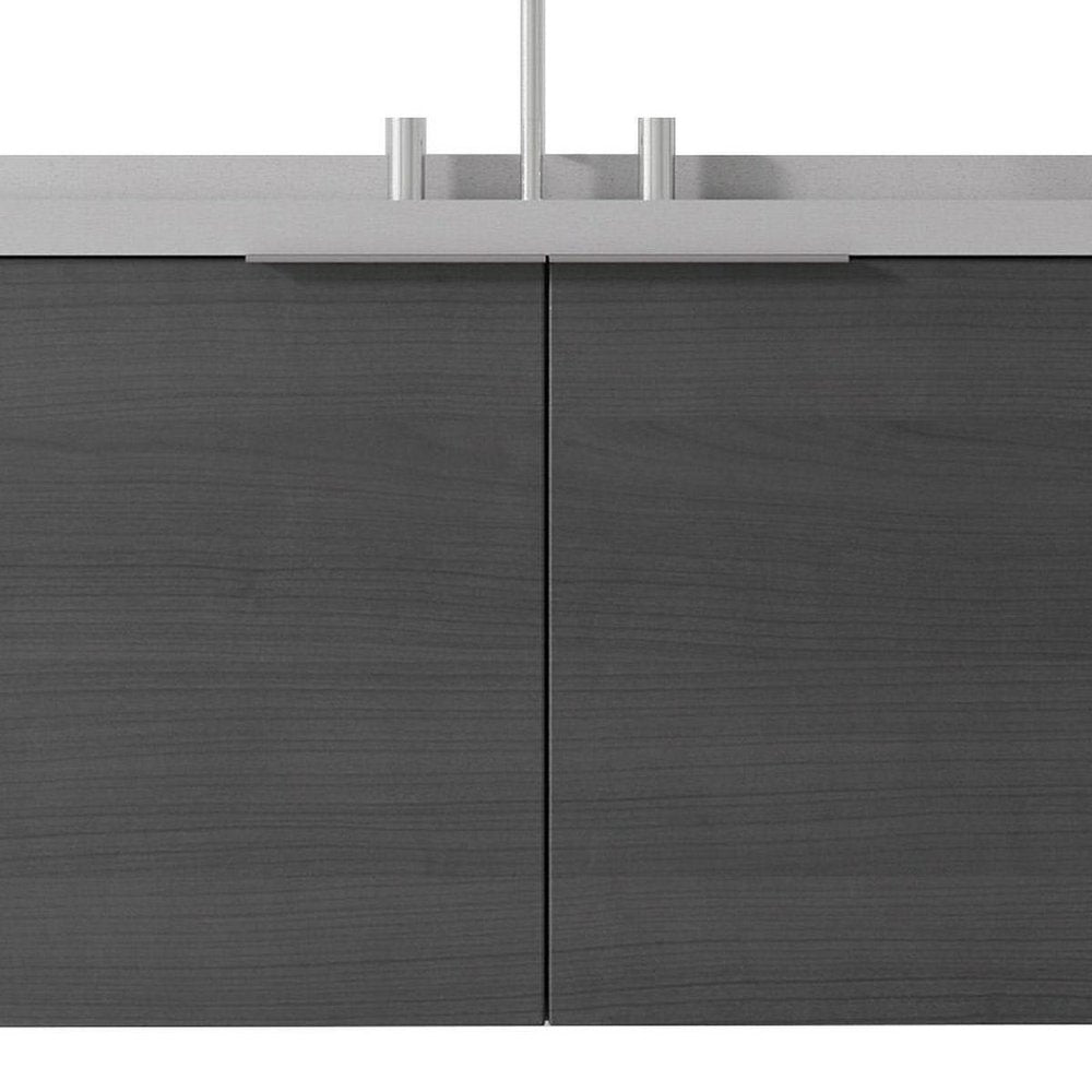 36" Gray Wood Floating Double Door Bathroom Vanity With White Sink