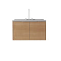 36" Brown Wood Floating Double Door Bathroom Vanity With White Sink