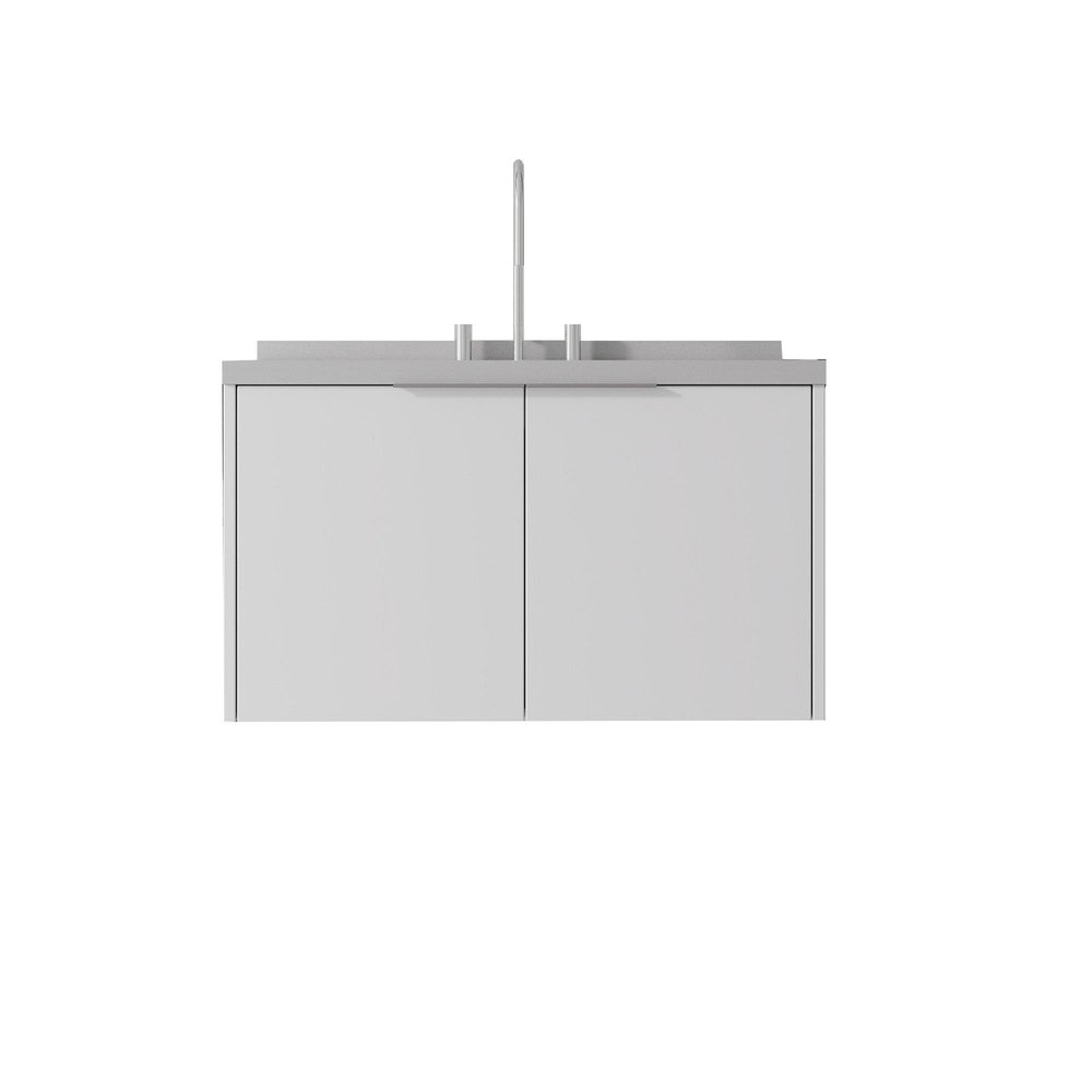 36" White Wood Floating Double Door Bathroom Vanity With Sink