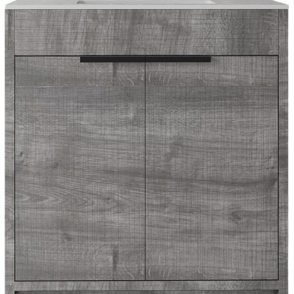30" Gray Wood Freestanding Double Door Bathroom Vanity With White Sink