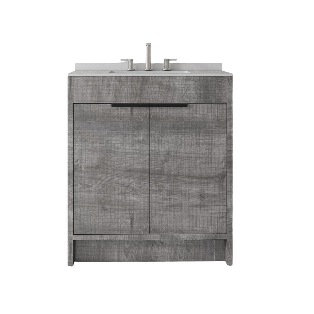 30" Gray Wood Freestanding Double Door Bathroom Vanity With White Sink