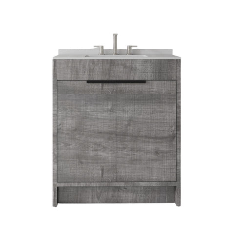 30" Gray Wood Freestanding Double Door Bathroom Vanity With White Sink
