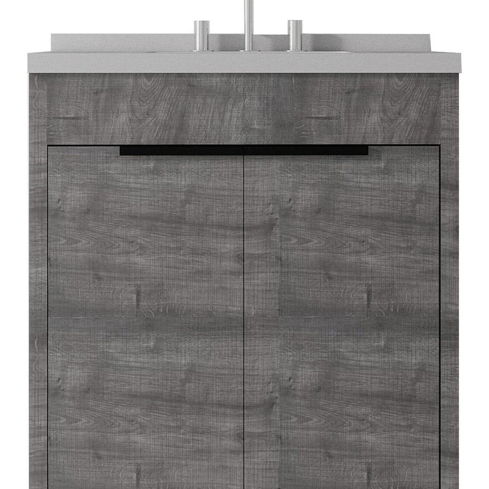 30" Gray Wood Freestanding Double Door Bathroom Vanity With White Sink