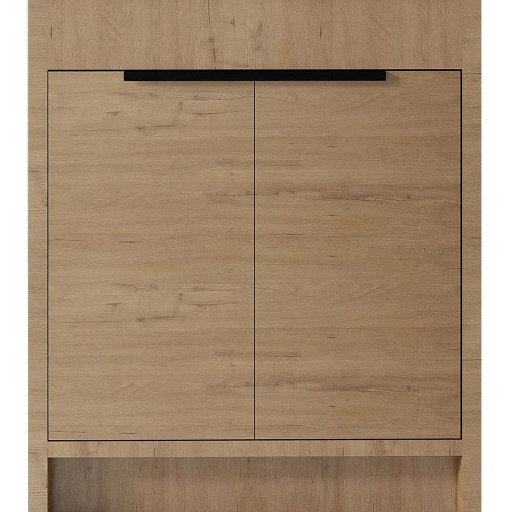 30" Brown Wood Freestanding Double Door Bathroom Vanity With White Sink
