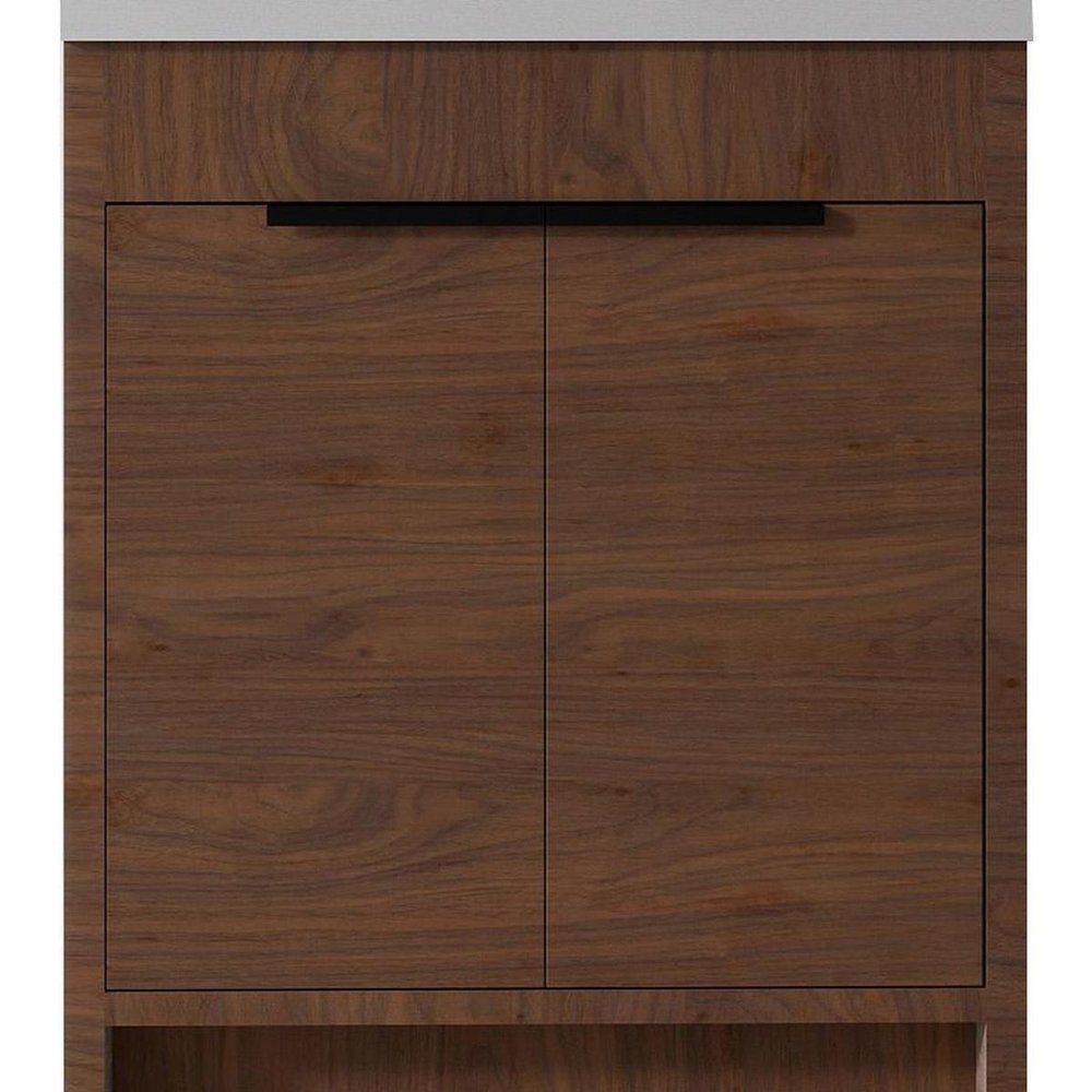 30" Brown Wood Freestanding Double Door Bathroom Vanity With White Sink - 34.25" H x 30.00" W x 18.00" D