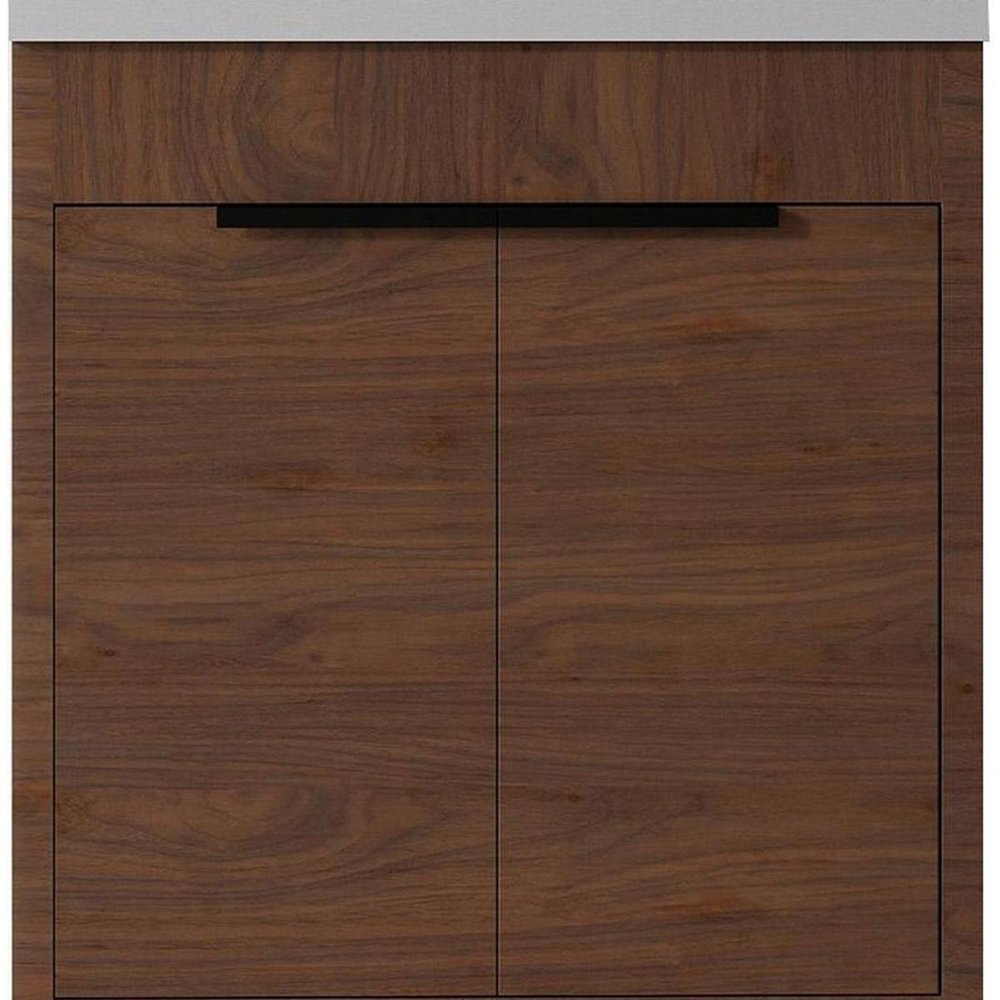 30" Brown Wood Freestanding Double Door Bathroom Vanity With White Sink - 34.25" H x 30.00" W x 18.00" D