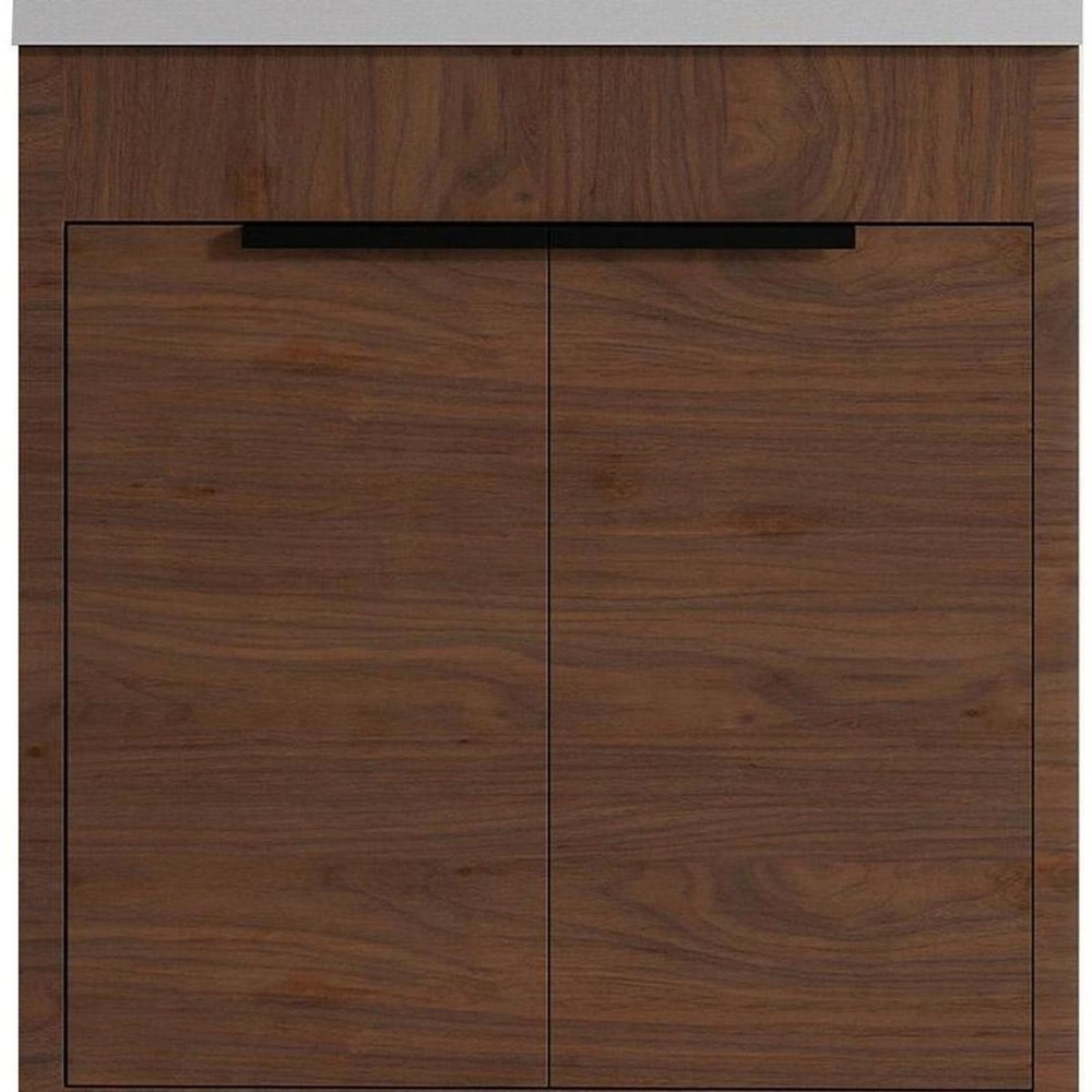 Detail view of 30" Brown Wood Freestanding Double Door Bathroom Vanity With White Sink, filling the frame with the brown wood texture.