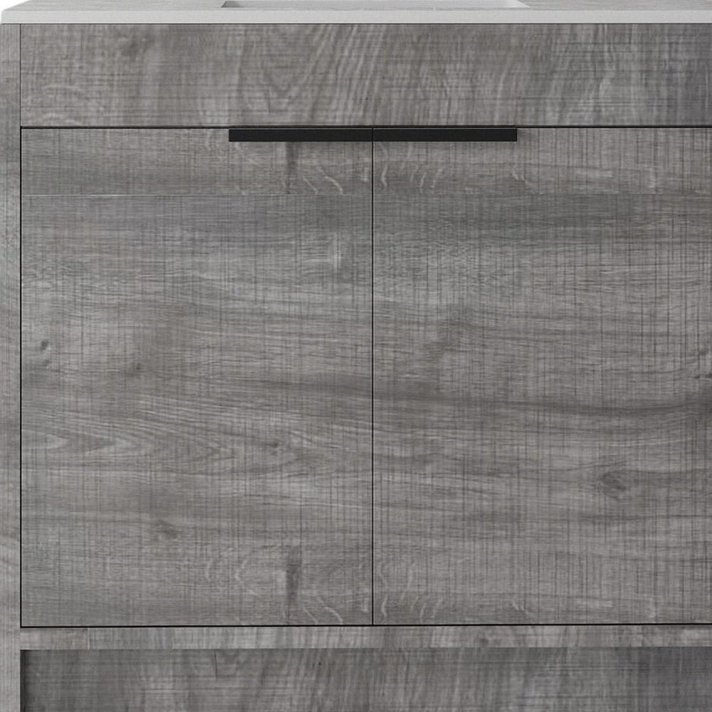36" Gray Wood Freestanding Double Door Bathroom Vanity With White Sink