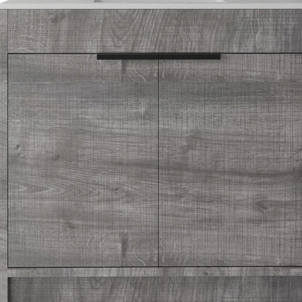 36" Gray Wood Freestanding Double Door Bathroom Vanity With White Sink