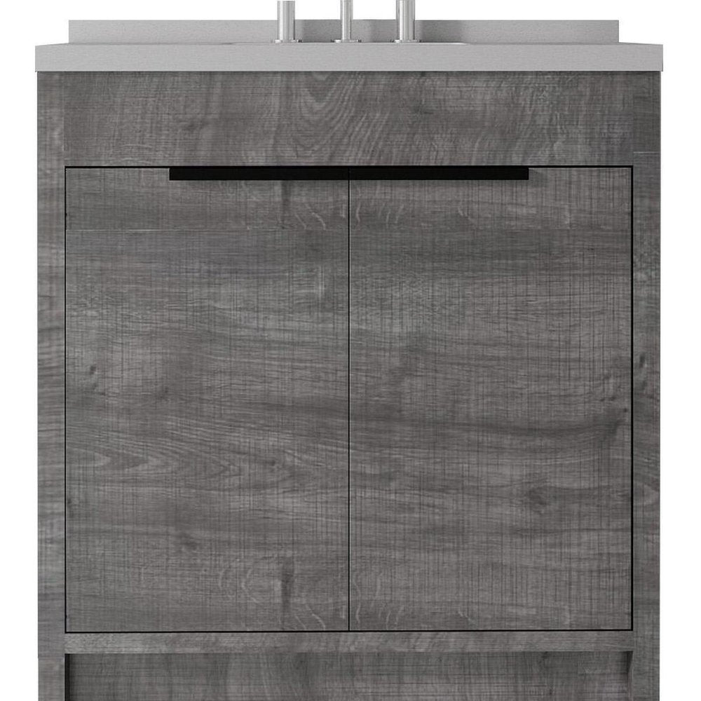 36" Gray Wood Freestanding Double Door Bathroom Vanity With White Sink