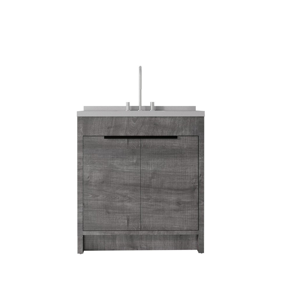 36" Gray Wood Freestanding Double Door Bathroom Vanity With White Sink