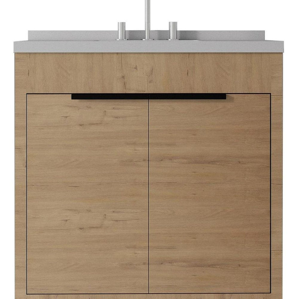 36" Brown Wood Freestanding Double Door Bathroom Vanity With White Sink