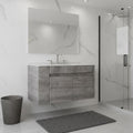30" Gray Wood Floating Double Door Bathroom Vanity With White Sink close-up detail
