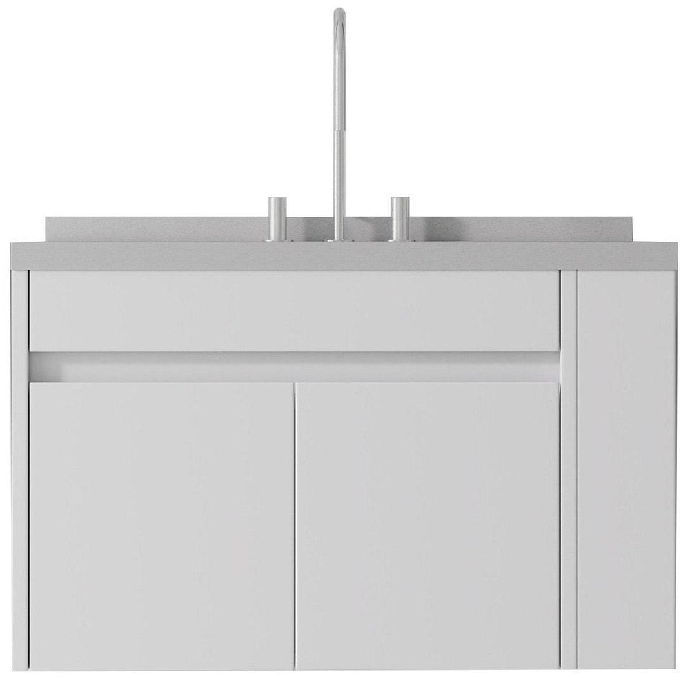36" White Wood Floating Double Door Bathroom Vanity With Sink