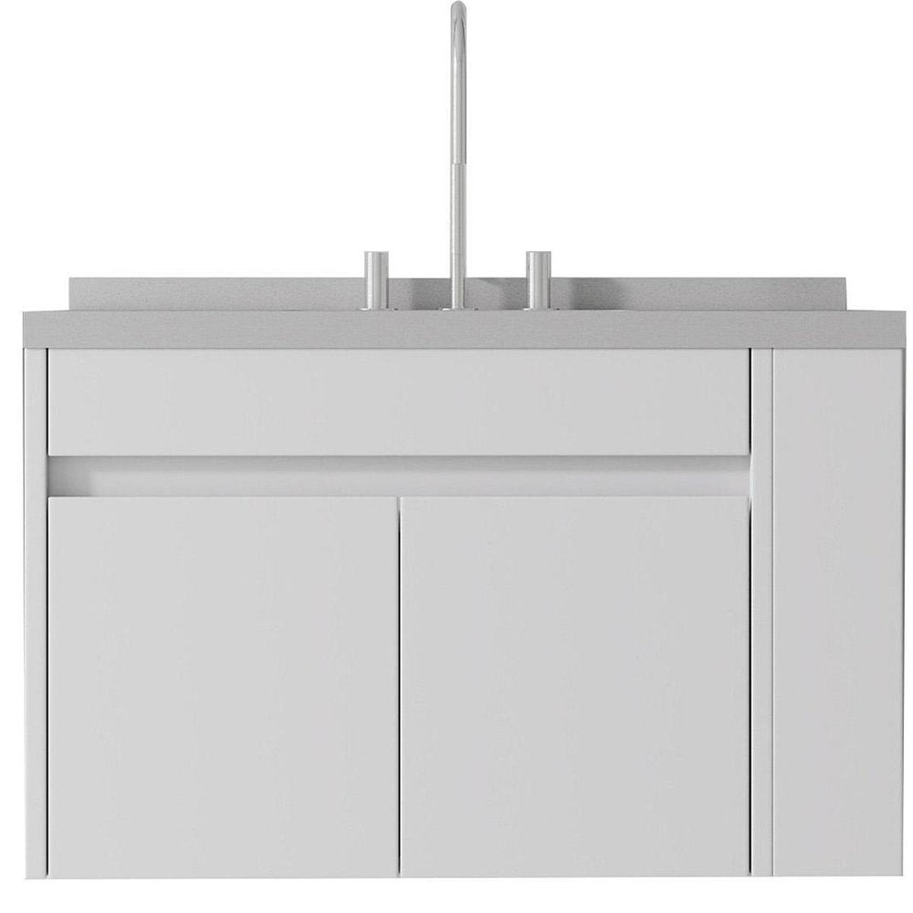 36" White Wood Floating Double Door Bathroom Vanity With Sink