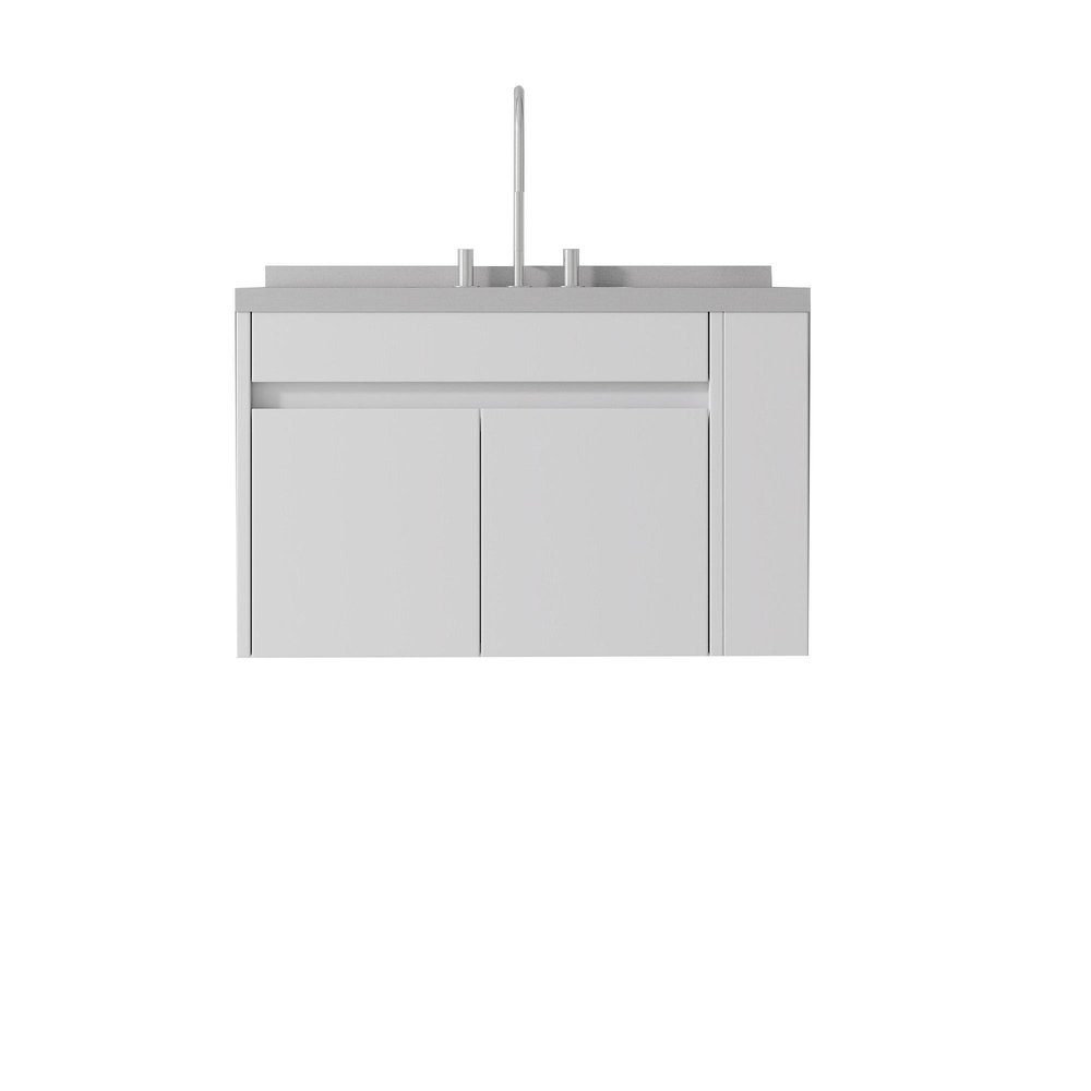 36" White Wood Floating Double Door Bathroom Vanity With Sink