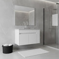 36" White Wood Floating Double Door Bathroom Vanity With Sink close-up detail
