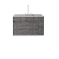 36" Gray Wood Floating Double Door Bathroom Vanity With White Sink