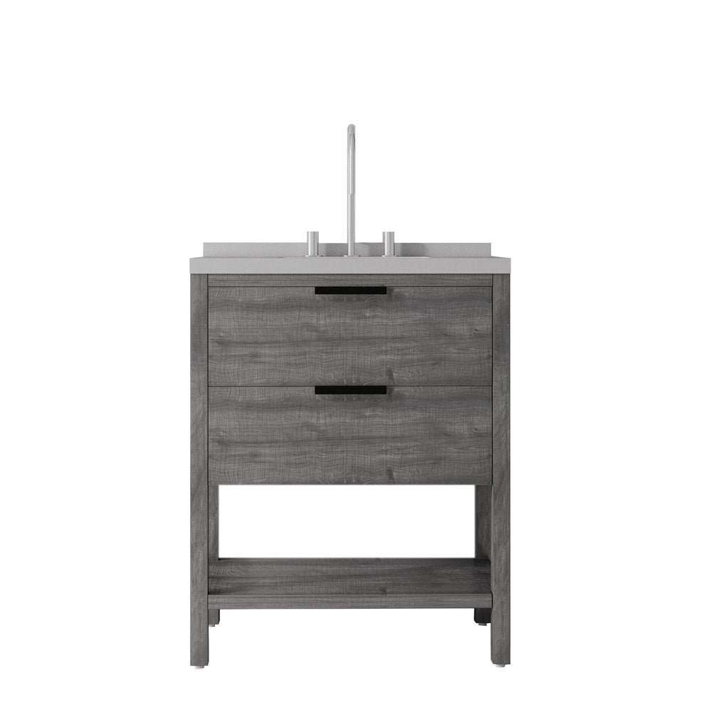 30" Gray Wood Freestanding Bathroom Vanity With White Sink And Two Drawers
