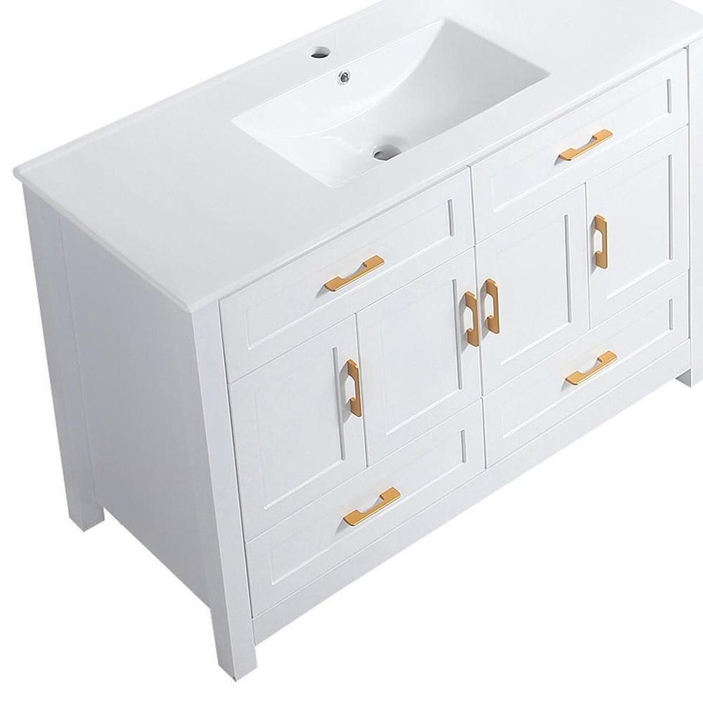 48" White Wood Freestanding Four Door Bathroom Vanity With Sink And Four Drawers
