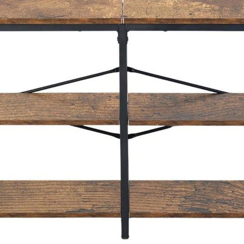 63" Brown And Black Wood Open Shelving TV Stand
