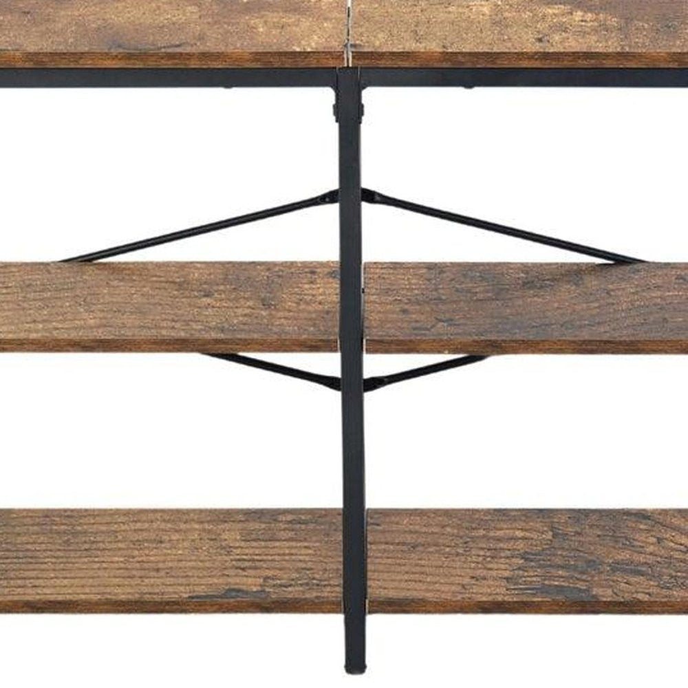 63" Brown And Black Wood Open Shelving TV Stand