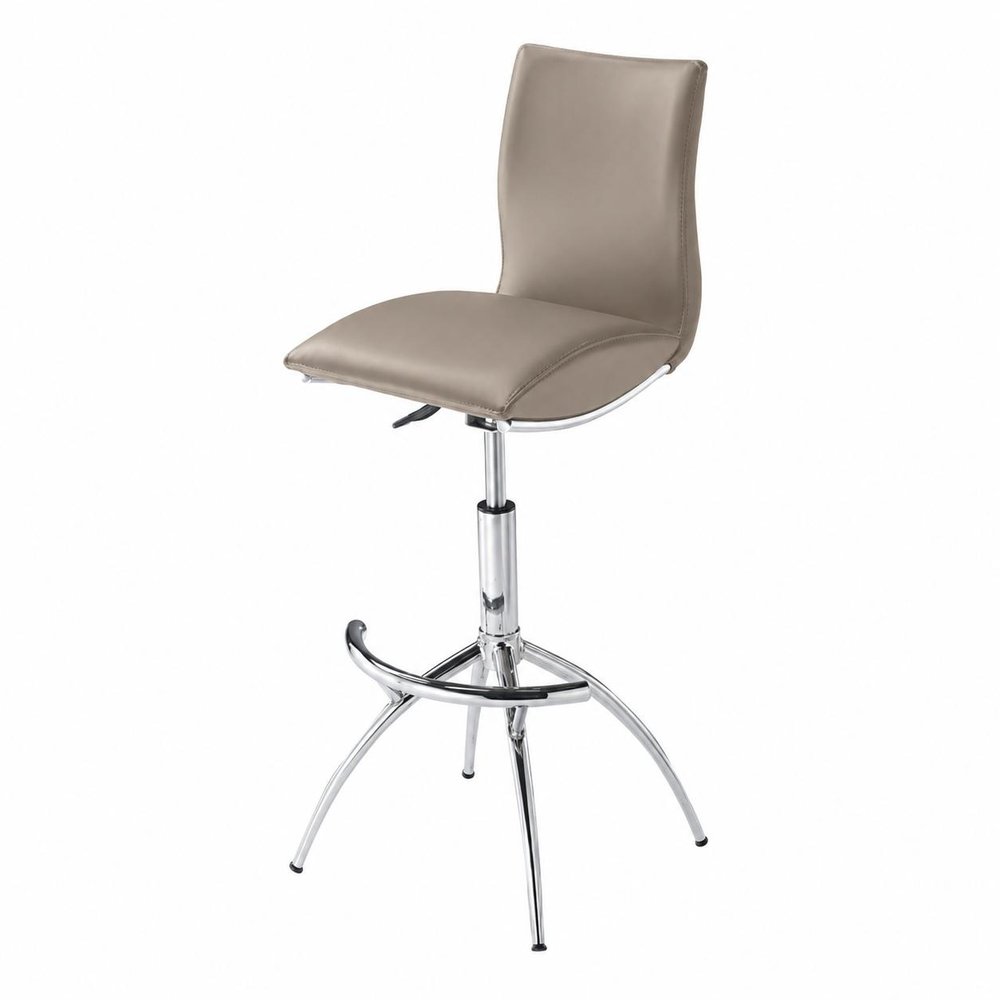 Set of Two Brown and Silver Metal and Faux Leather Low Back Adjustable Height Bar Chairs