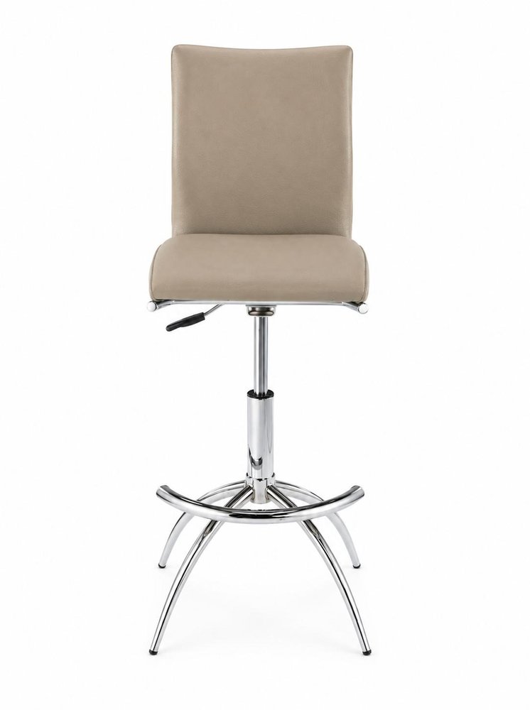 Set of Two Brown and Silver Metal and Faux Leather Low Back Adjustable Height Bar Chairs
