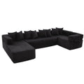 Black Corduroy Modular U Shaped Three Piece Corner Sectional With Console And Toss Pillows