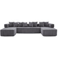 Dark Gray Corduroy Modular U Shaped Three Piece Corner Sectional With Console And Toss Pillows