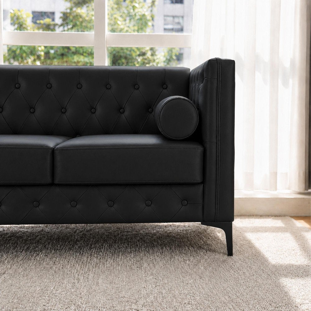 79" Black Faux Leather Sofa