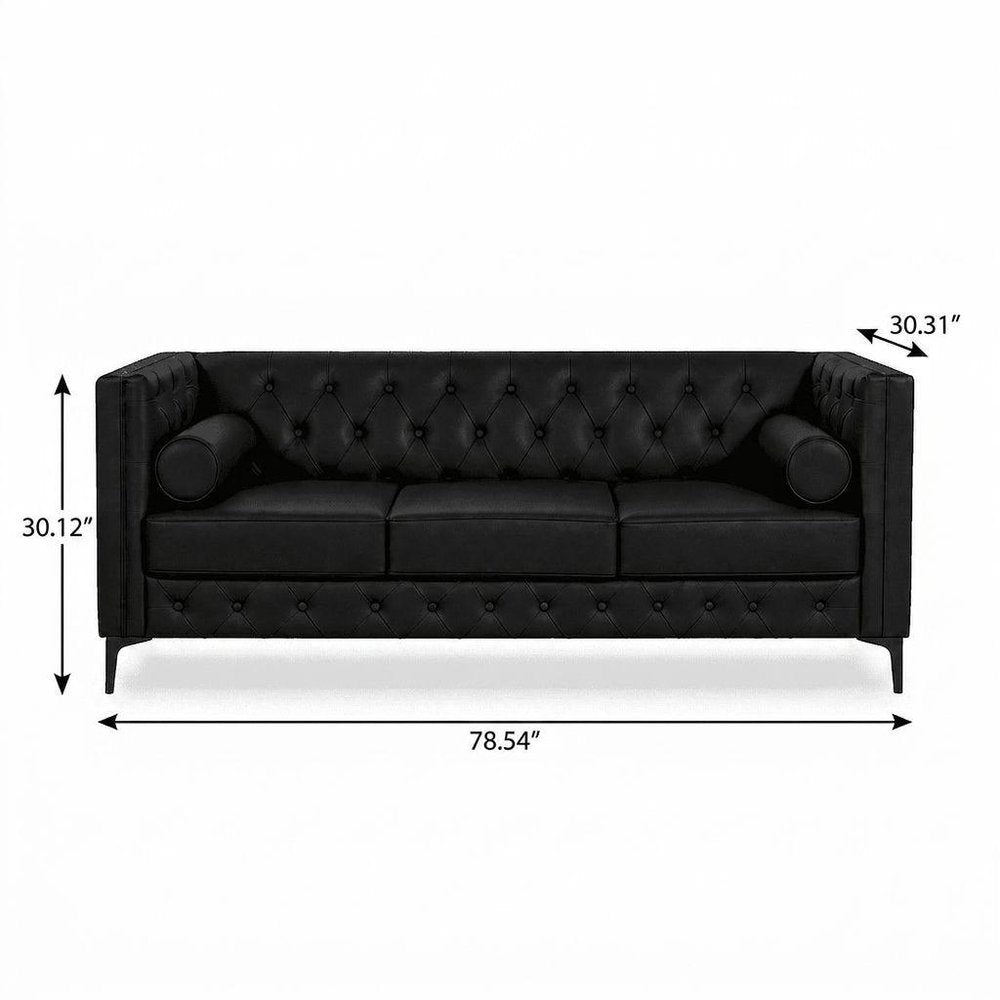79" Black Faux Leather Sofa