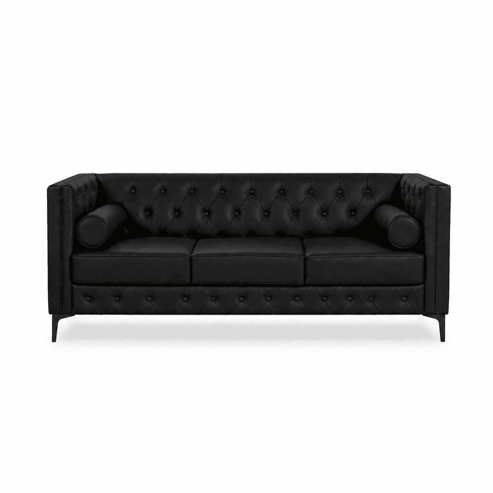 79" Black Faux Leather Sofa