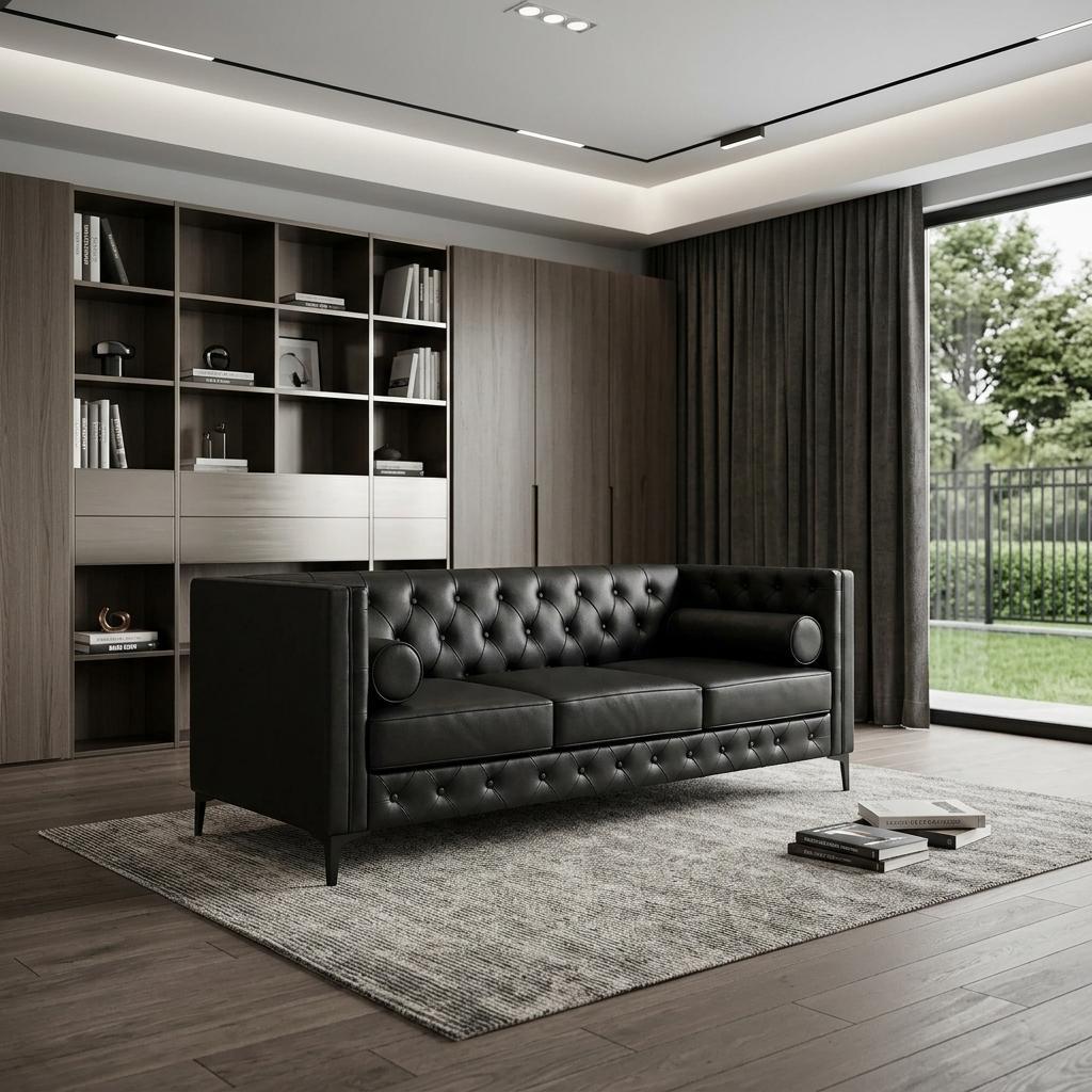 79" Black Faux Leather Sofa