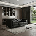 79" Brown Faux Leather Sofa in a home interior