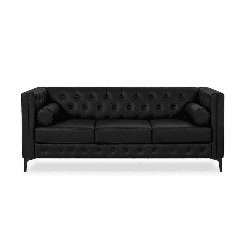79" Brown Faux Leather Sofa on a white background