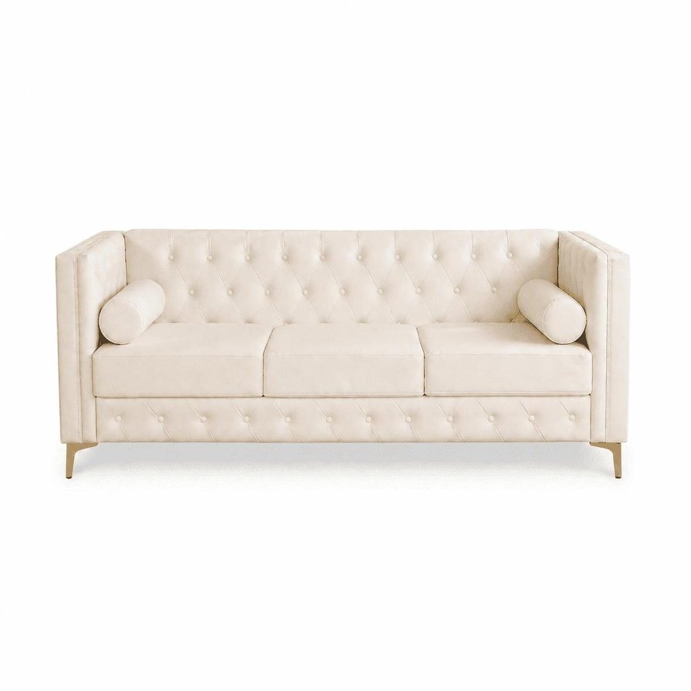 79" Brown Faux Leather Sofa on a white background