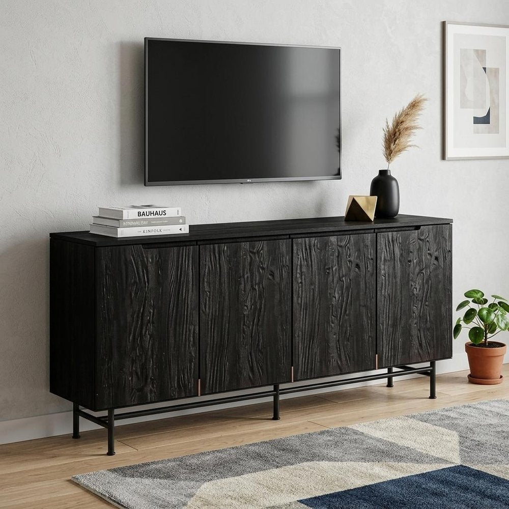 68" Black Wood Enclosed Storage TV Stand