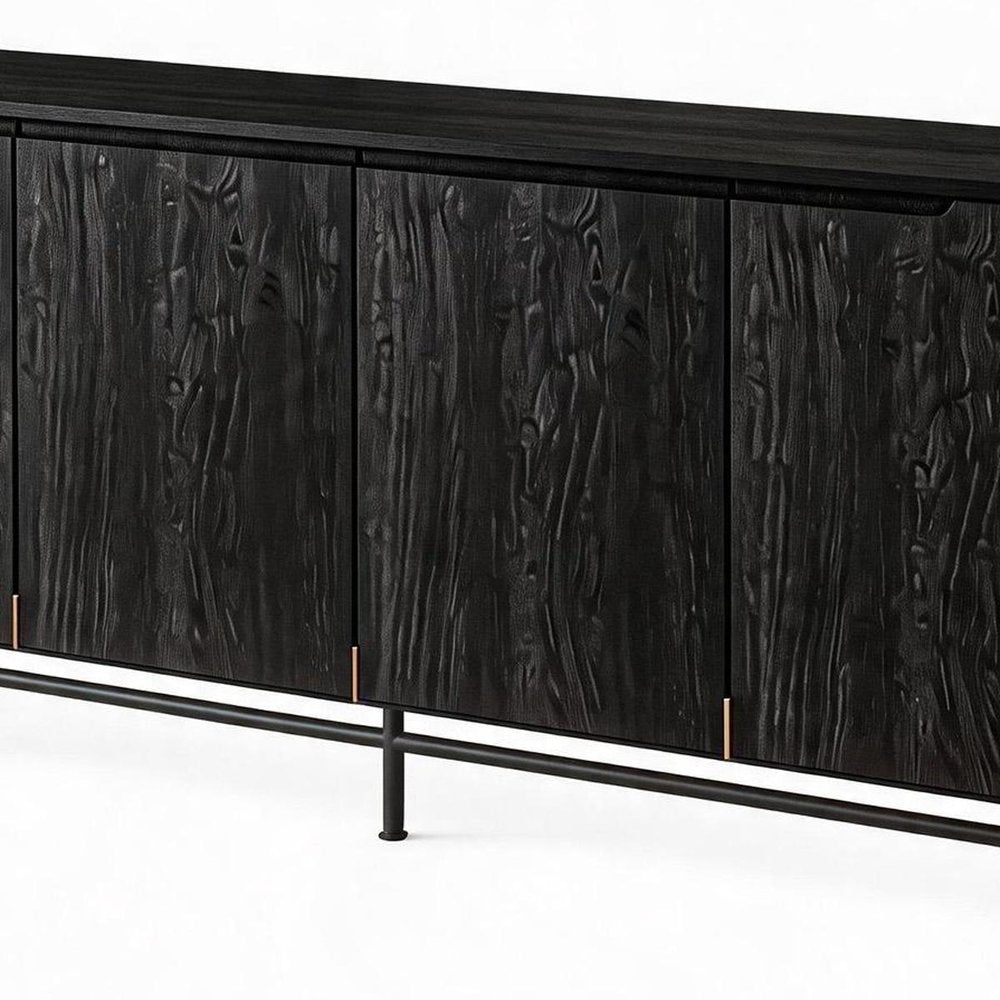 68" Black Wood Enclosed Storage TV Stand